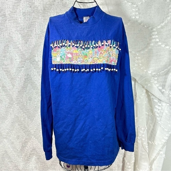 Vintage fruit of the loom bunny family with beads mock neck long sleeve size L - Picture 1 of 6